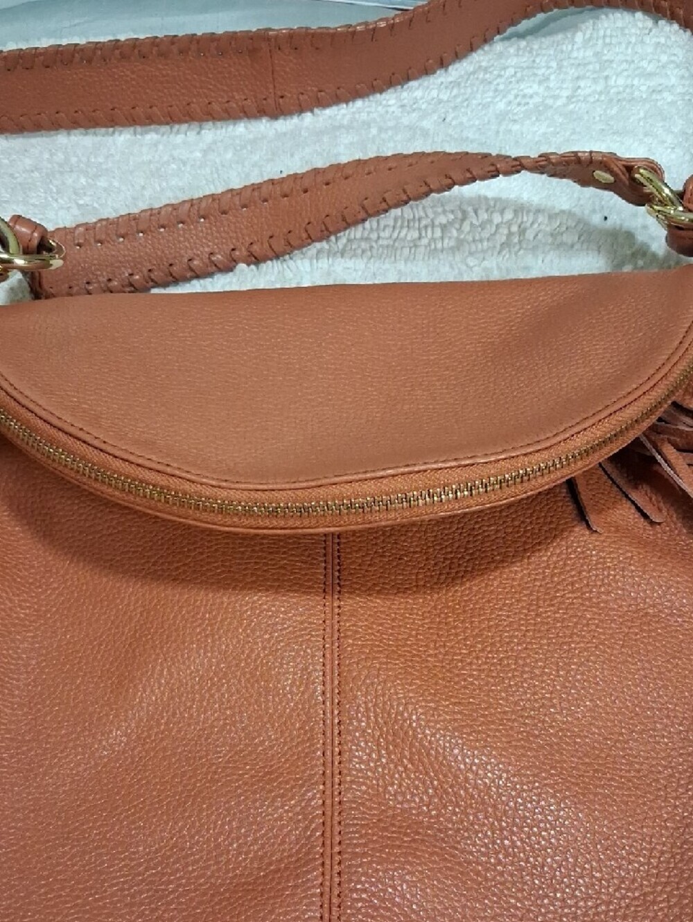 Onna Ehrlich Rachel Cognac Leather Tassel Shoulder Bag - Picture 8 of 11
